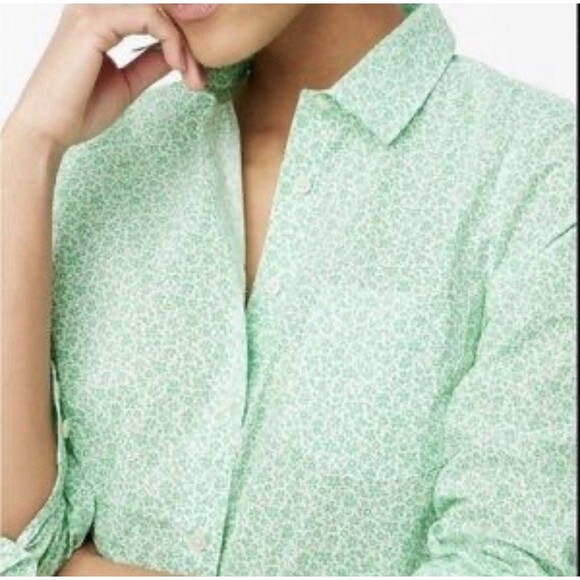 J. Crew Tops - J. Crew Button Up Shirt Short Long Sleeve Green Floral Lightweight Breathable